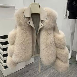 Luxurious Cream Leather Jacket with Fur Accents